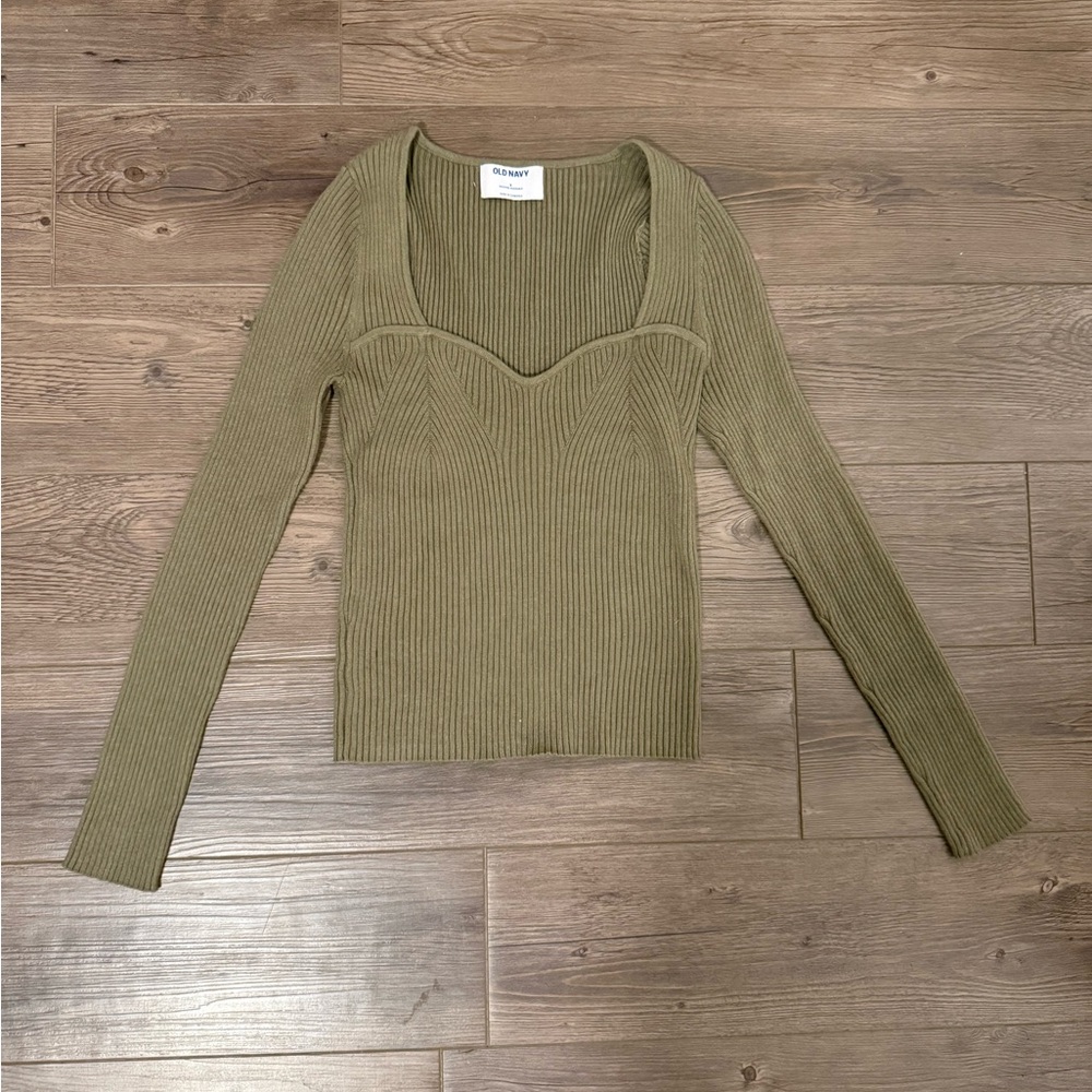 Olive Green Ribbed Knit Top